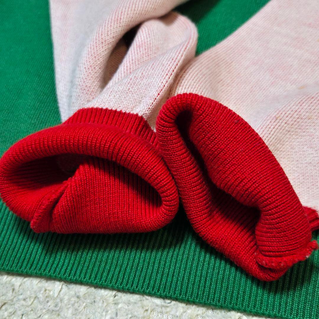 アディダス ニット 長袖 ビッグロゴ デサント社製 グリーン レッド サイズO