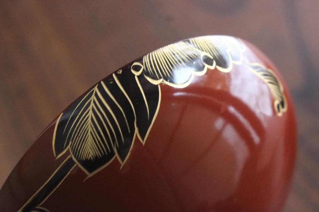 キズ有！上質朱漆に優美な牡丹沈金の映えるお椀2点（検輪島塗懐石椀蒔絵椀