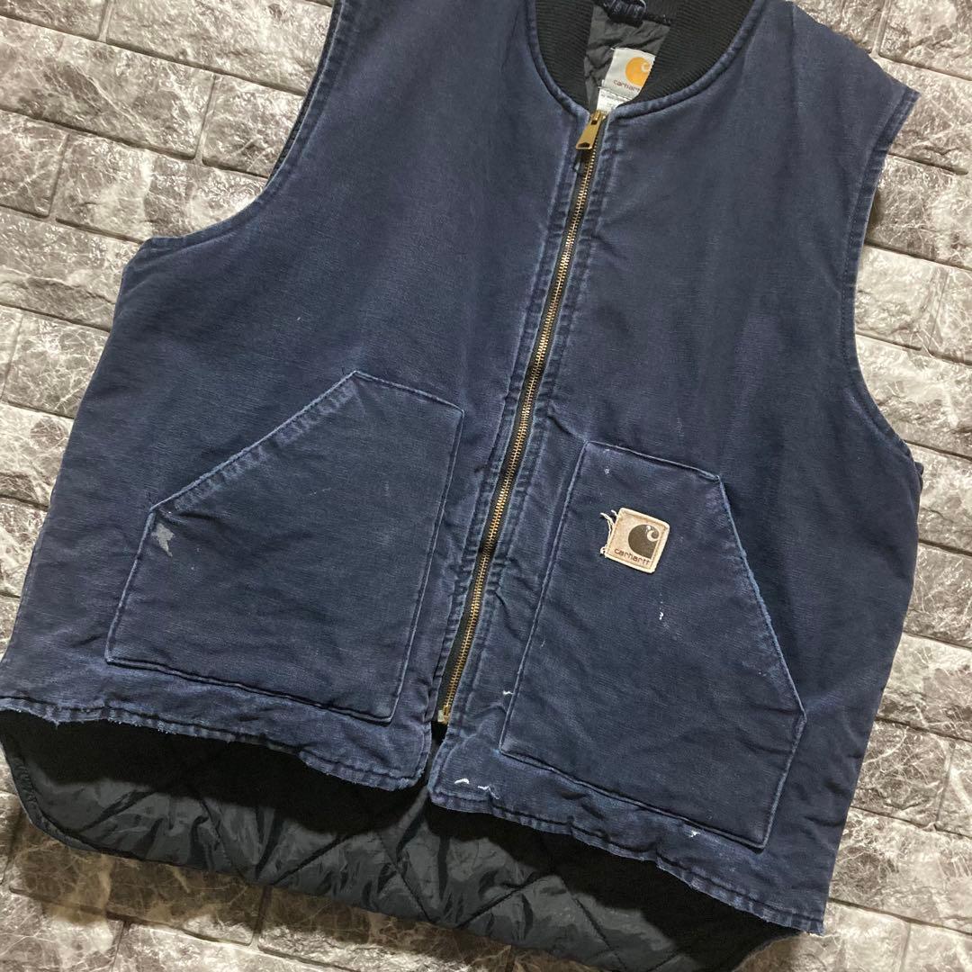 CARHARTT ダックベスト 紺 XL フェード カーハート USA製 腰ゴム