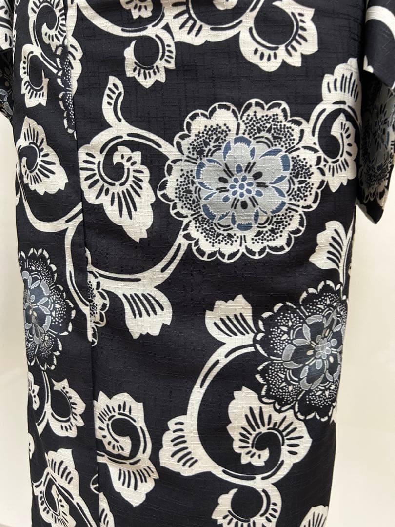 黒地の浴衣 L ゆかた ユカタ 自宅で洗えるゆかた ブラック 浴衣単品販売