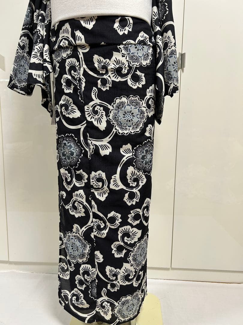 黒地の浴衣 L ゆかた ユカタ 自宅で洗えるゆかた ブラック 浴衣単品販売