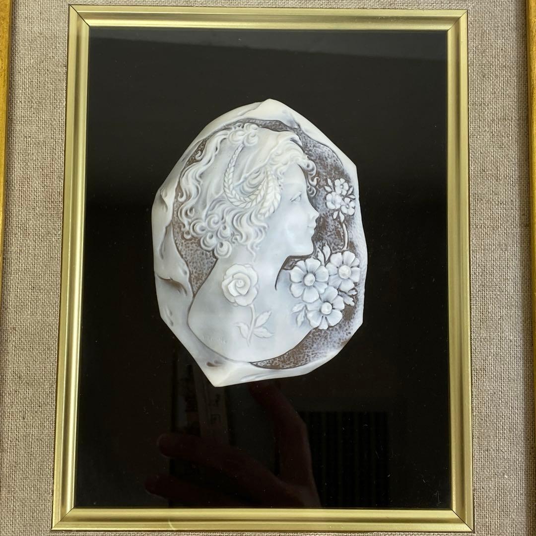 超特大　在銘　シェルカメオ　額装　トヒサコ　東さ7-1031☆1F