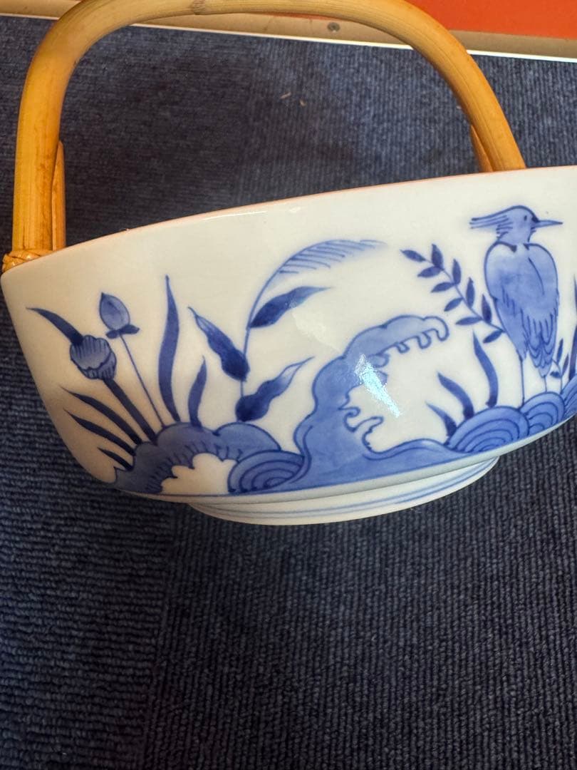 1891  宮内庁御用達『十四代 辻常陸』　辻製　染付花鳥　手付き鉢