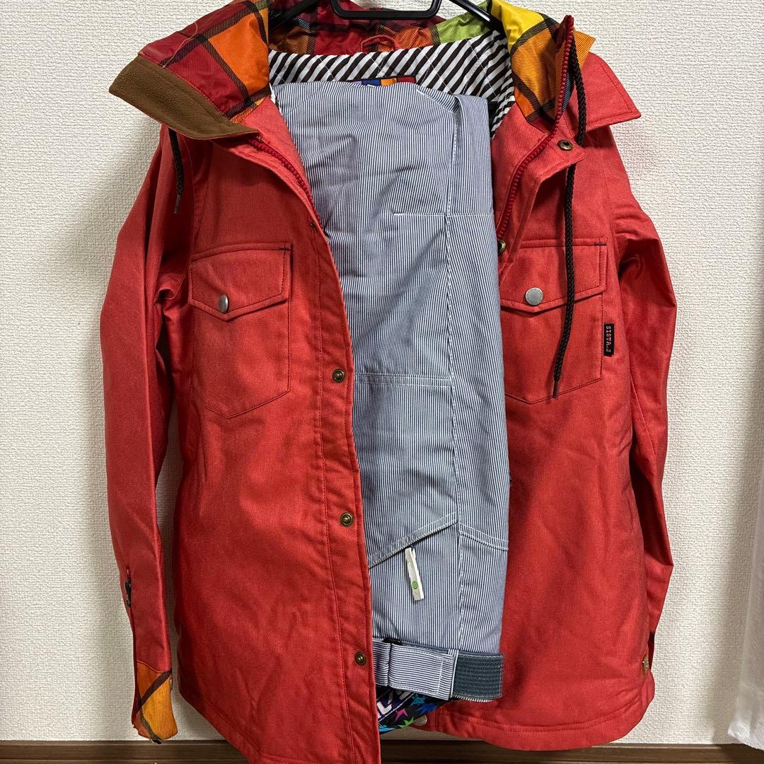 SISTA ESTIVO フード付きレッドスノーボードウェア上下