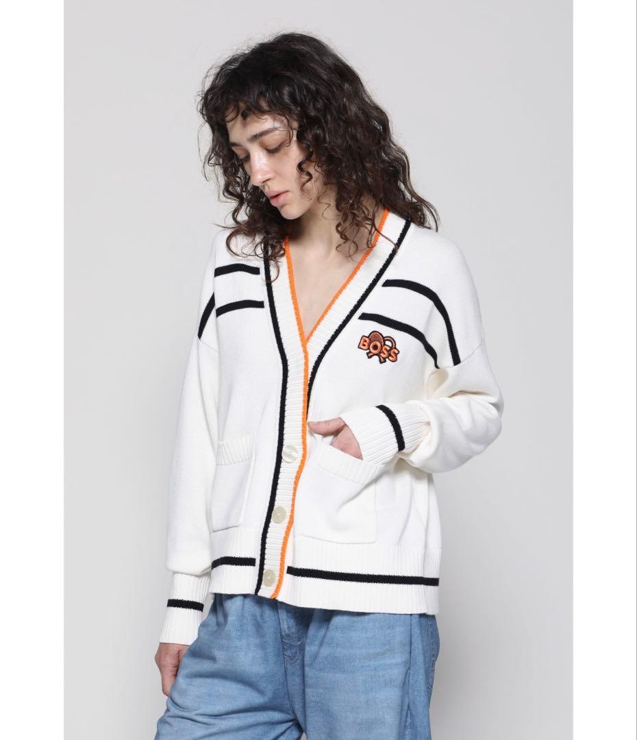 HUGOBOSSリアロゴ＆ライン オーガニックコットン カーディガン テニス刺繍