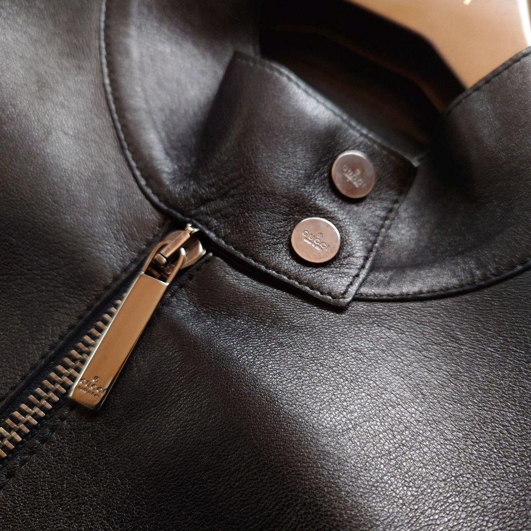 GUCCI　グッチ　牛革　レザージャケット　シングル　ライダース　ファスナーロゴ