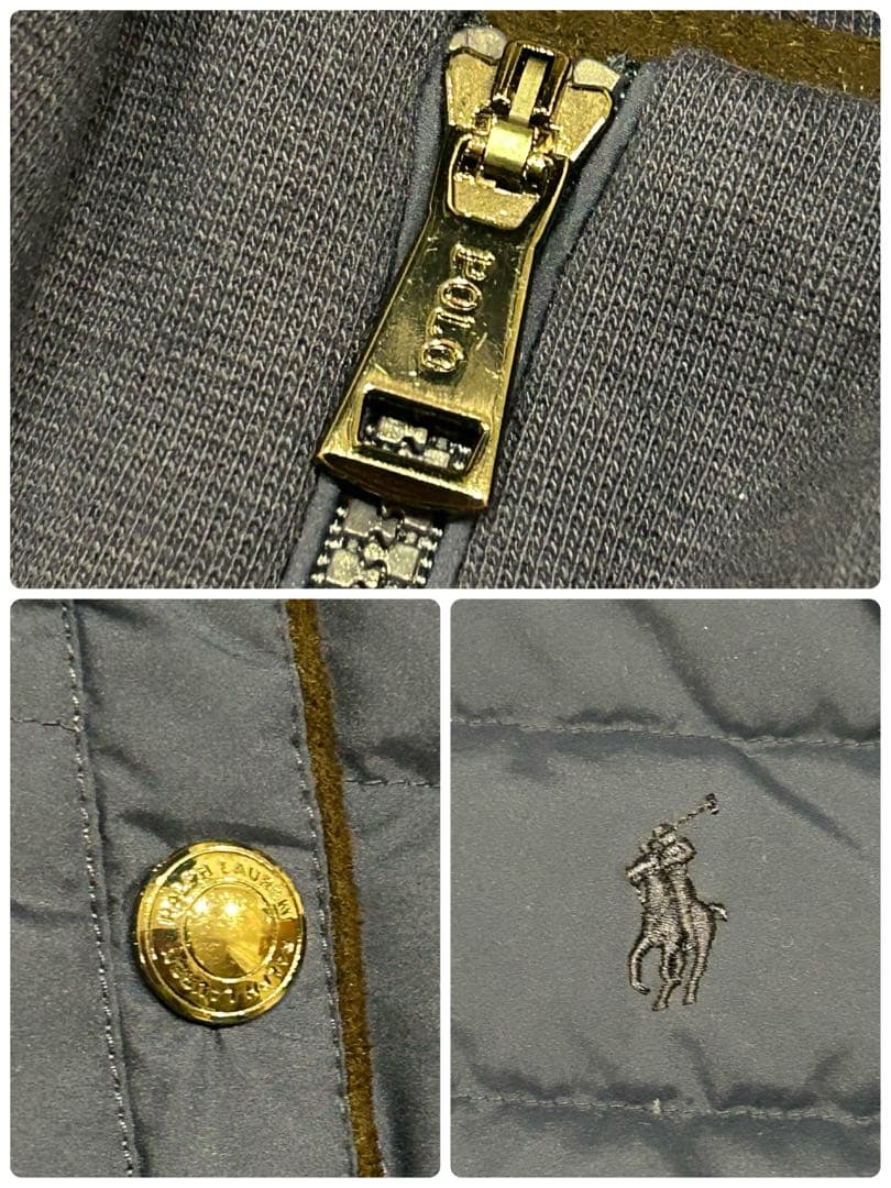 美品　ポロラルフローレン　ダウンベスト　切替　ポニー刺繍　紺　ゴルフウェア