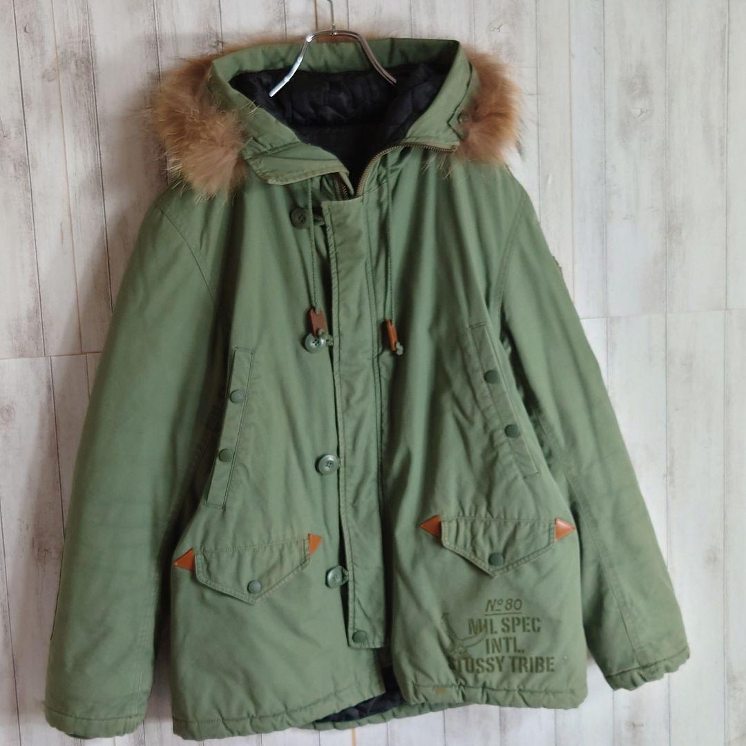 【激シブ】OLDSTUSSY☆リアルファーモッズコート希少入手困難カーキグリーン