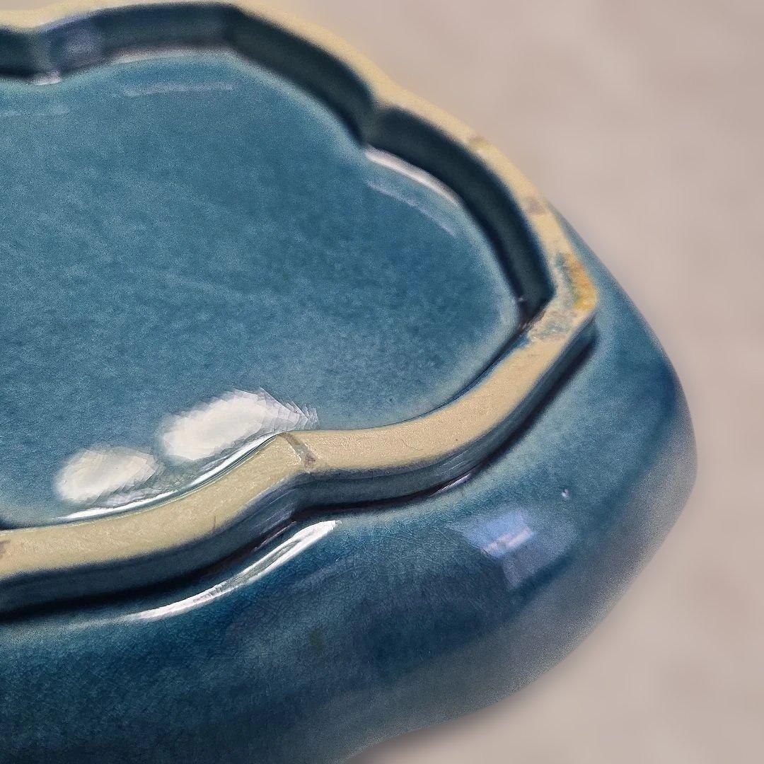 淡路　珉平焼 　変形皿　ドラゴン　龍　江戸　明治　アンティーク　骨董　金継ぎ