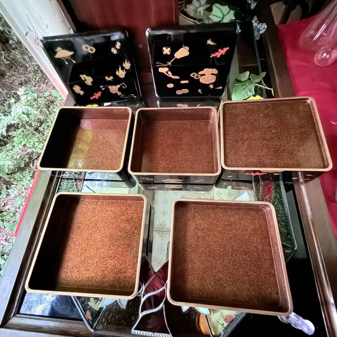 超限定1月23日20時迄‼️JAPAN『図替り宝尽くし』蒔絵梨地四段重台座付木箱入