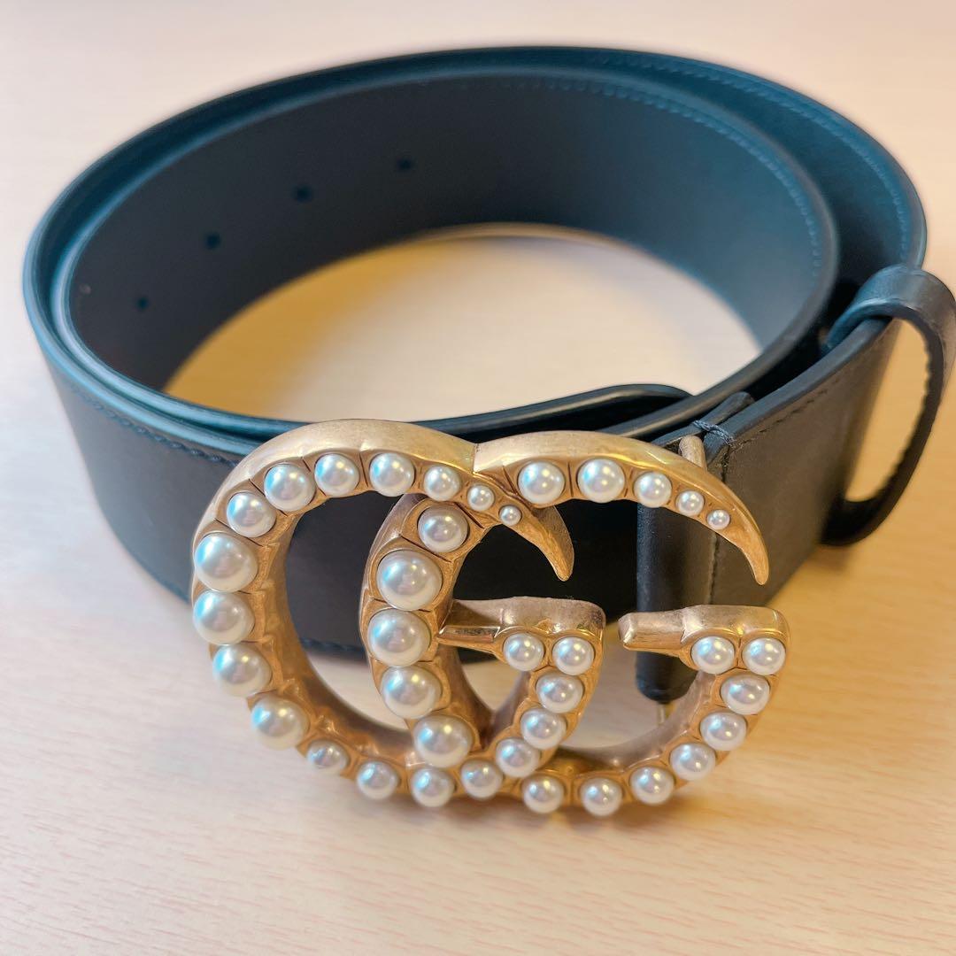 【廃盤】GUCCI パール付きGGロゴ ベルト