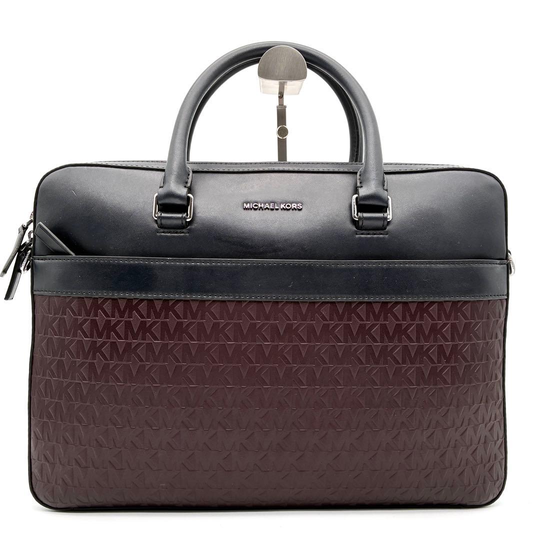 極美品 マイケルコース ビジネスバッグ 総柄 ロゴ A4 PC可 ボルドー 紺