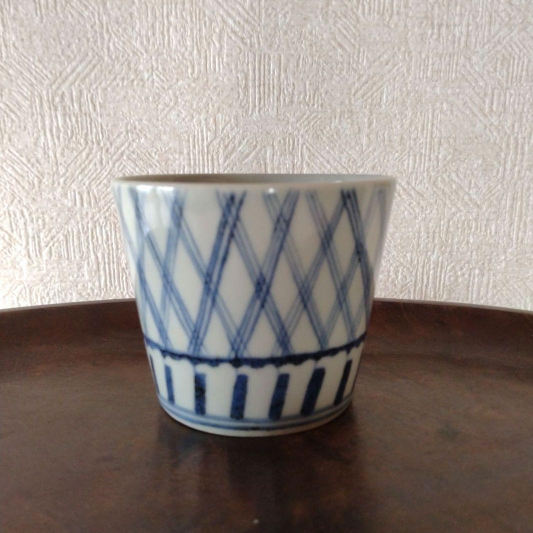 古伊万里染付格子文蕎麦猪口
