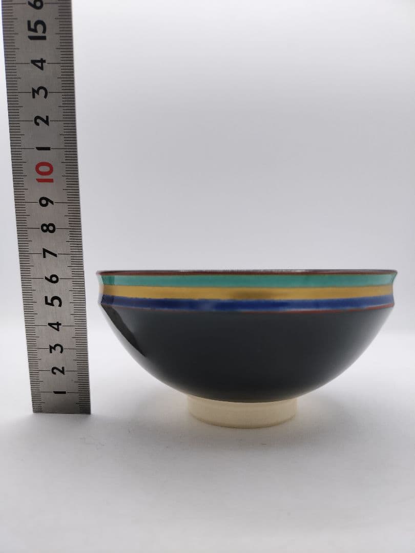 c773 数茶碗 黒仁清　独楽文 手塚桐鳳 10客 木箱 茶道具 古物