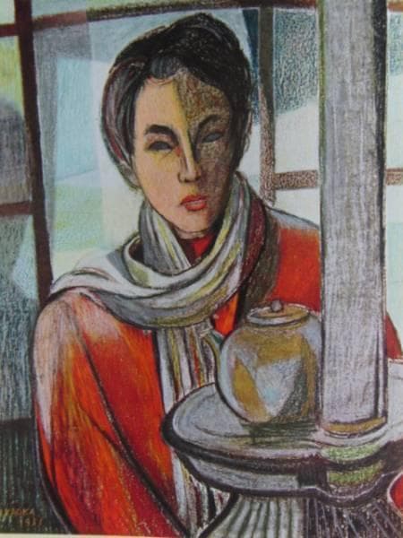 矢岡勤・自画像、希少なステル・クレヨン画集より、新品高級額装付、状態良好