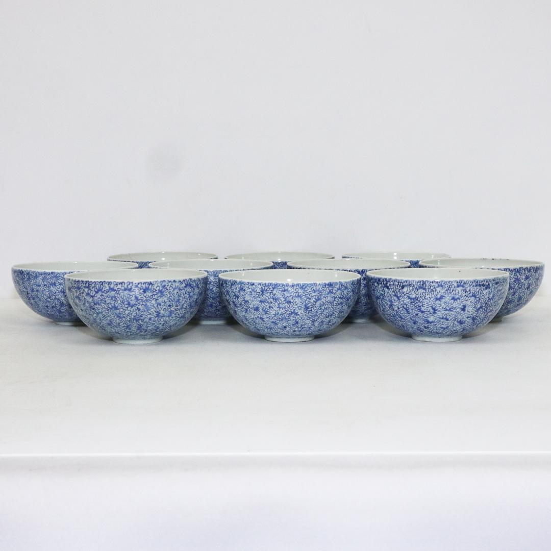 江戸期　古伊万里　染付　花唐草文　3.3寸　茶碗