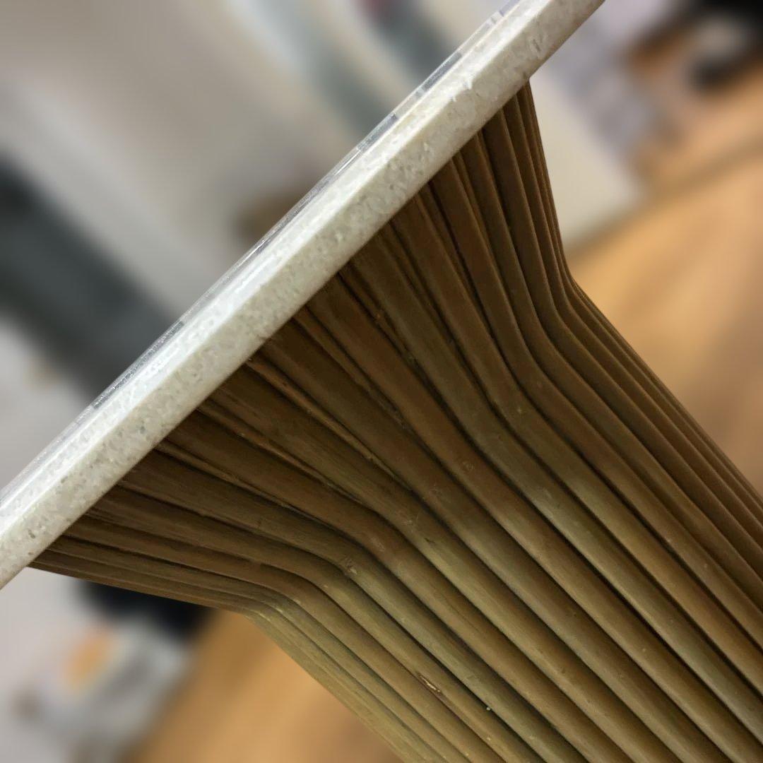 円柱型ナチュラルウッド座卓大理石卓面