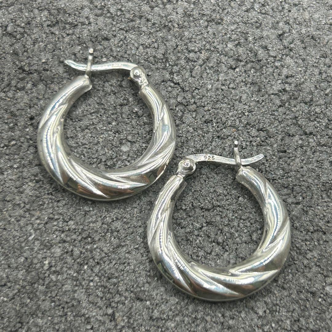 シルバー925 Silver ツイストフープピアス/軽研磨仕上げ/20mm/両耳