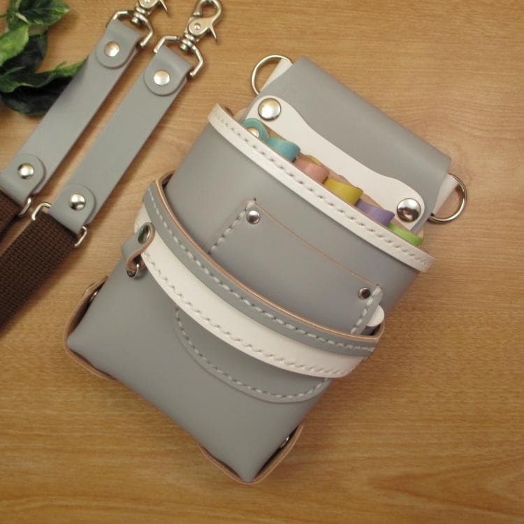 専用　ライトグレー＆カラフル　５丁差し　本革シザーケース　SCA-39/CHA