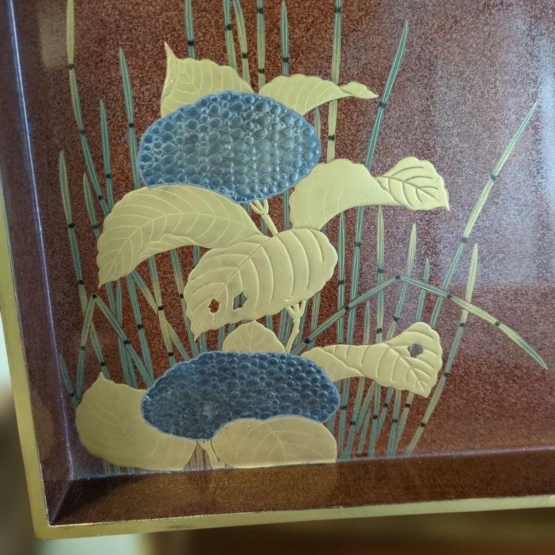 骨董　硯箱　蒔絵　紫陽花　大小　2枚組　木箱　木製　漆器