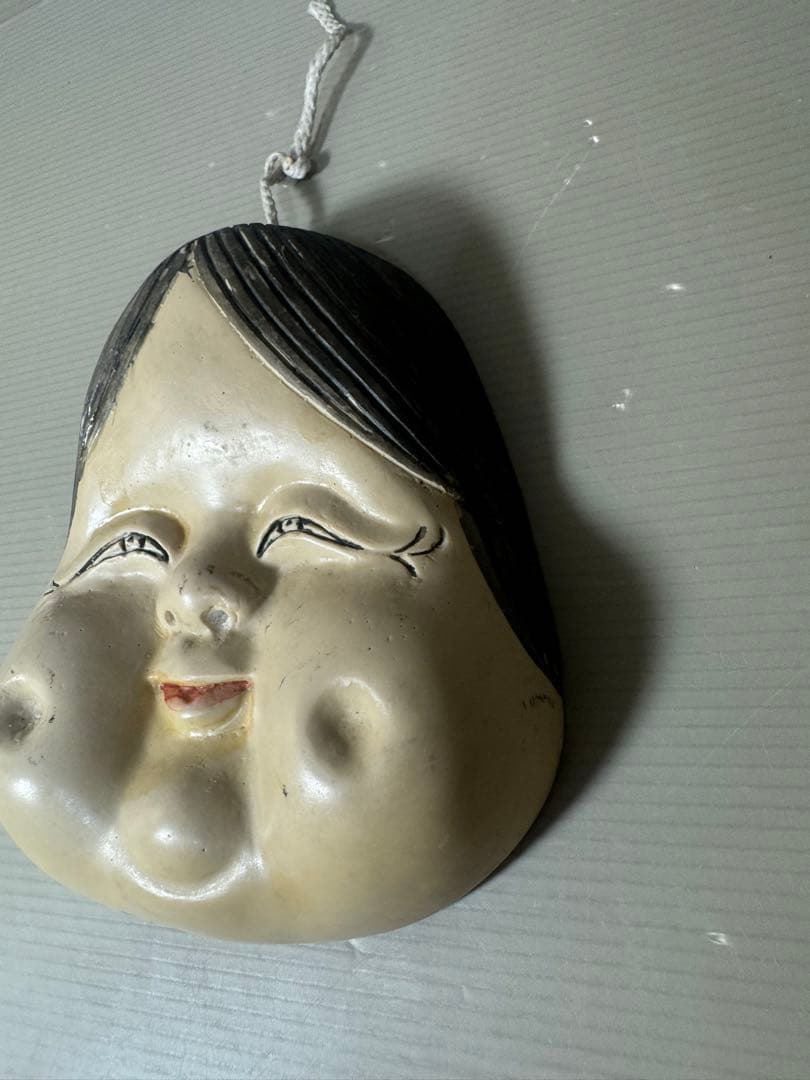 2498 骨董 裏春画 置物 彫刻 おたふく おかめ 裏絵 縁起物 お多福 お面