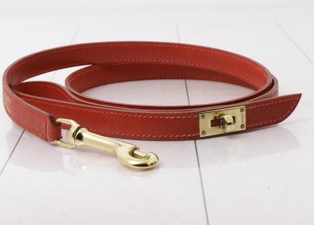 新品 エルメス ドッグリード エプソン Ｆ刻印 色:ROUGE-ルージュ 赤