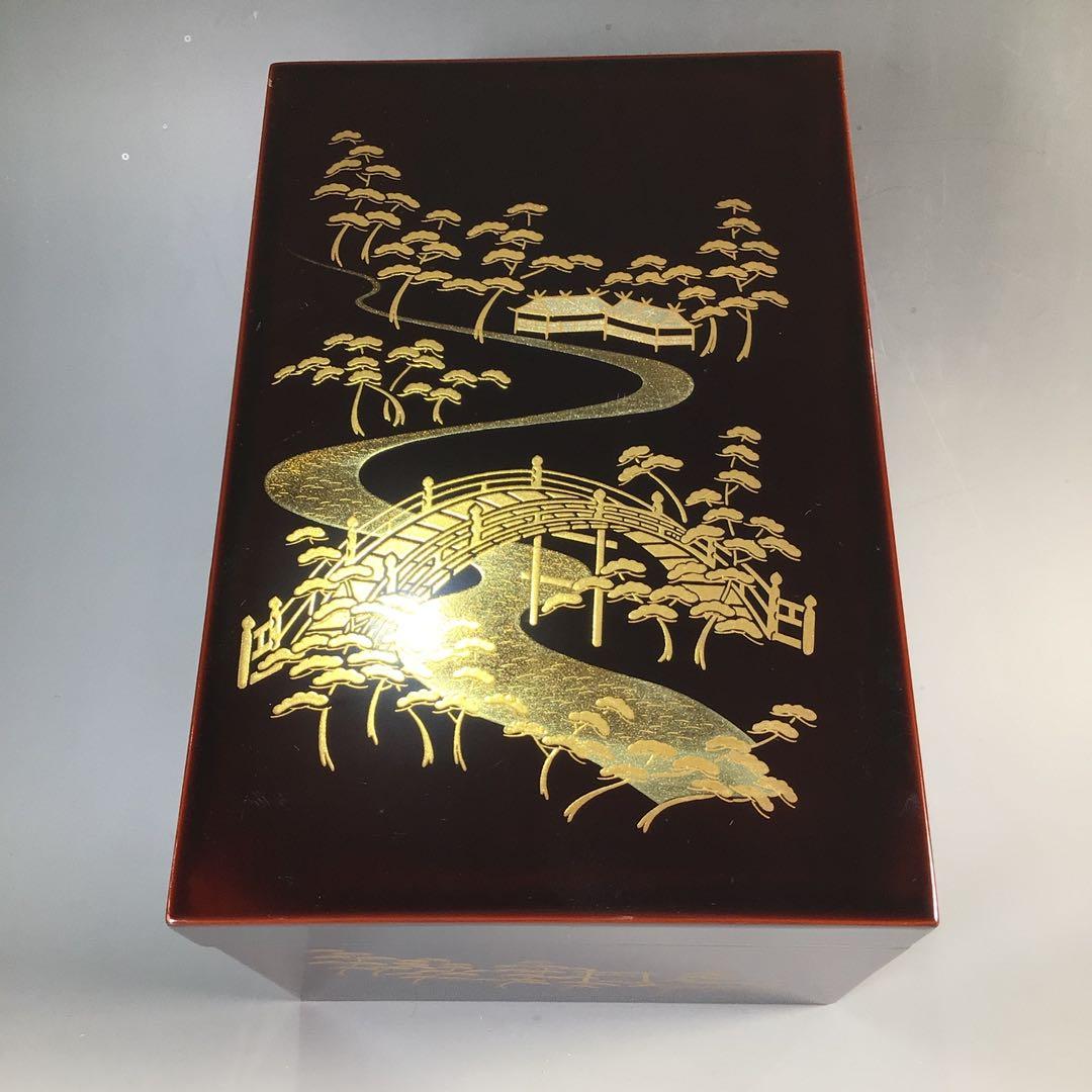 Ｎ８７２　茶箱　『溜塗』『松橋蒔絵』『黄交趾茶器三点揃』　紙箱　茶道具