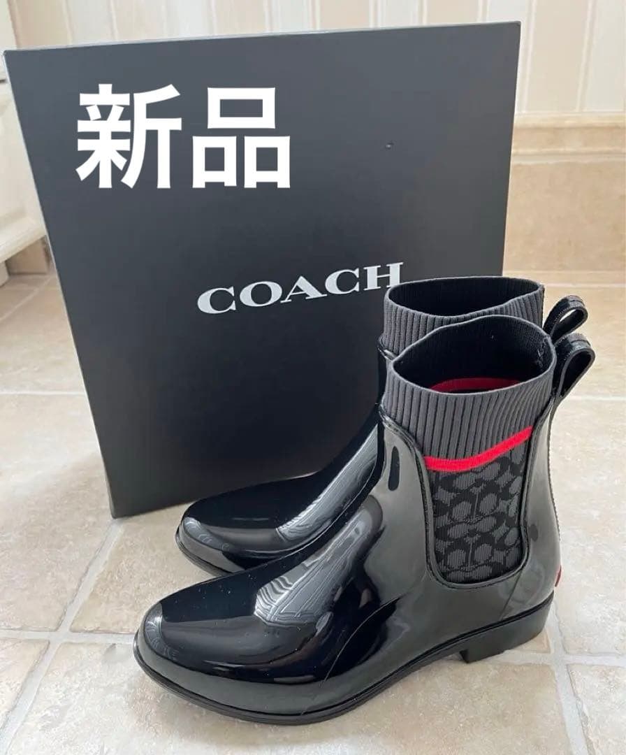 新品 COACH コーチ レインブーツ 24-24.5cm