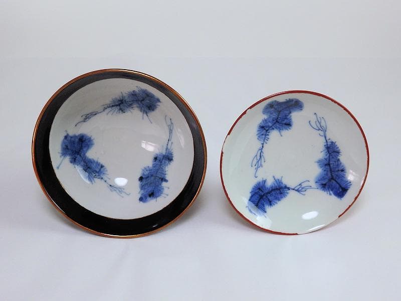 磁器　京焼　古伊万里　金襴手　若松に飛鶴の図　蓋茶碗　E124AS-CFx