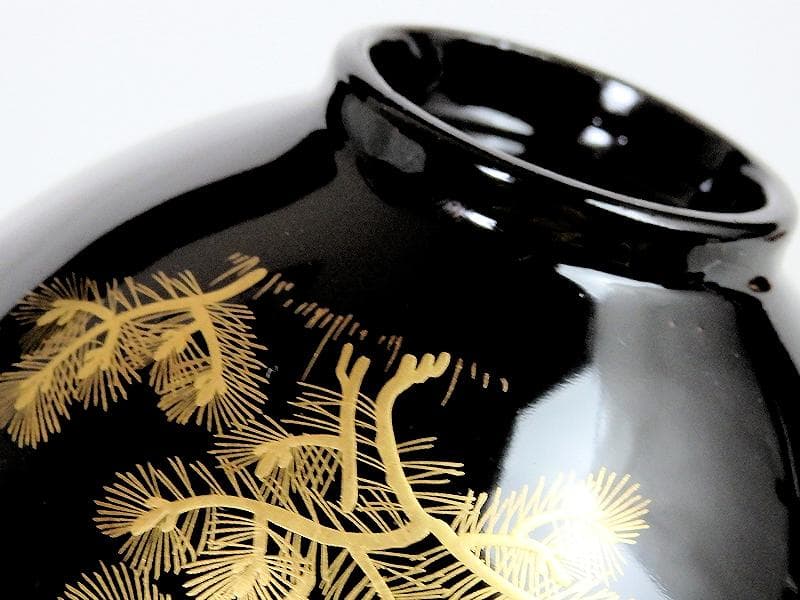 磁器　京焼　古伊万里　金襴手　若松に飛鶴の図　蓋茶碗　E124AS-CFx