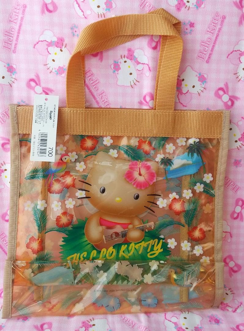 日焼けキティ　ダニエル　ビニールトートバッグ　ハイビスカス　ハワイ　アロハ
