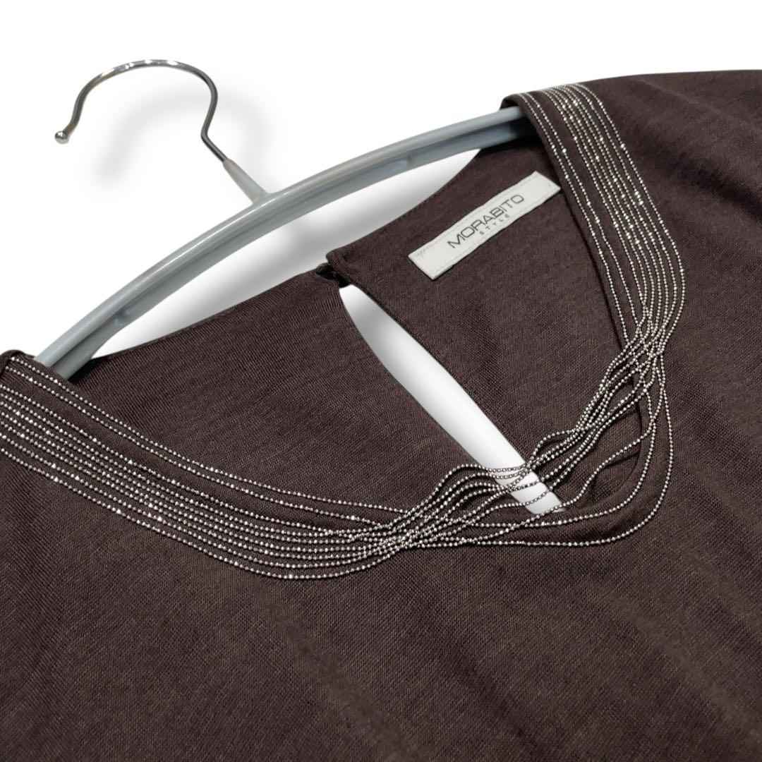 極美品 モラビト 上質ウール100% ビーズ装飾 ドレープワンピース 38