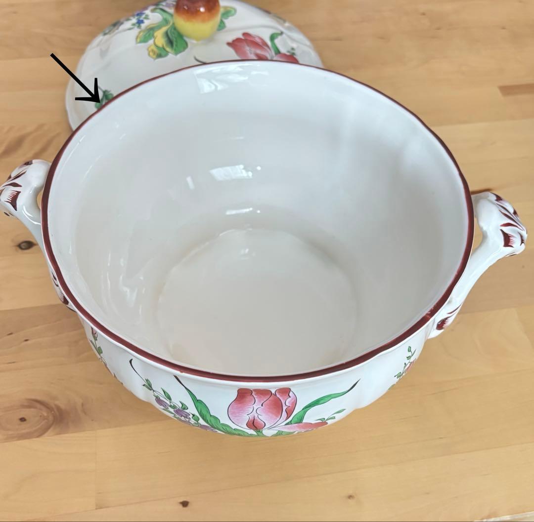 フランス アンティーク リュネヴィル K&G スーピエール 蓋付ボウル 花柄