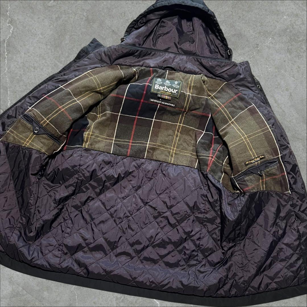 たろう Barbour 防水シェル中綿ジャケット黒クラシックタータン