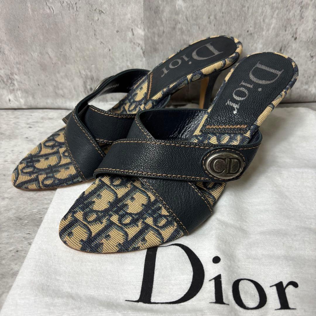 美品✨Dior ヒール サンダル トロッター ロゴプレート 保存袋付き 37