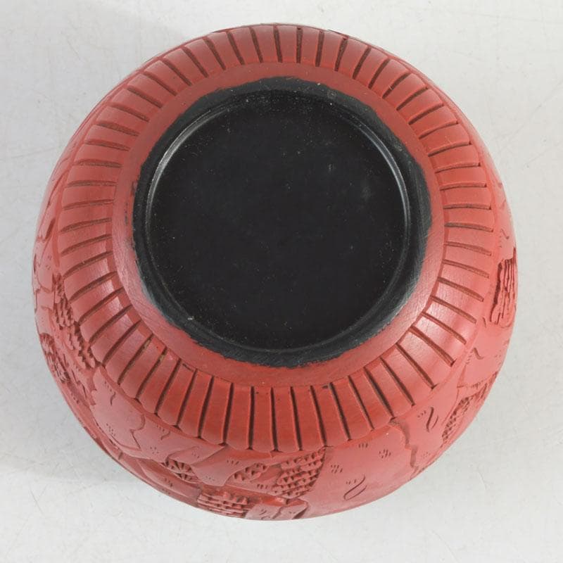 中国　剔紅　堆朱　花草山水刻　棗　時代箱　V　9767