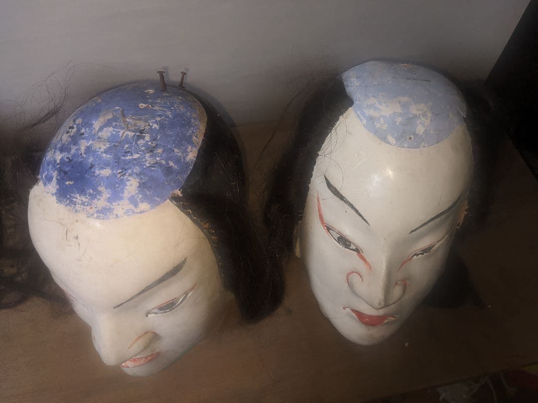日本の伝統的木製人形の頭4点セット 文楽 幕末~明治 伝統工芸 骨董