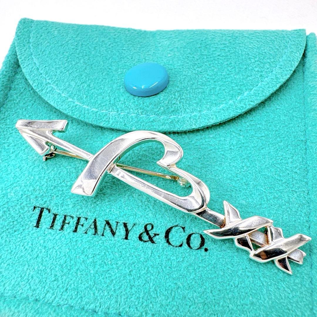 美品 オールドティファニー ハートアロー キス ブローチ シルバー925