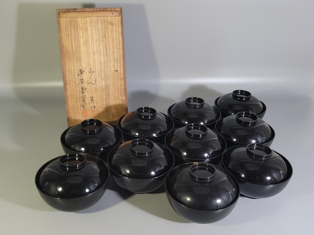 雲蒔絵 吸物碗 十客 平安堂製 共箱 美品 時代物