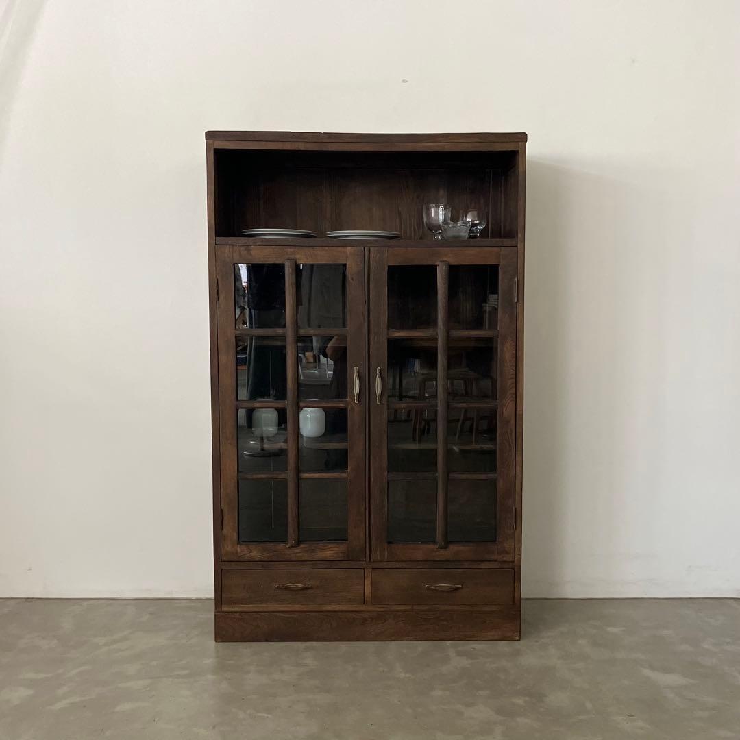 レトロ　アンティーク　古道具　古家具　本棚　食器棚　ガラス棚　キャビネット