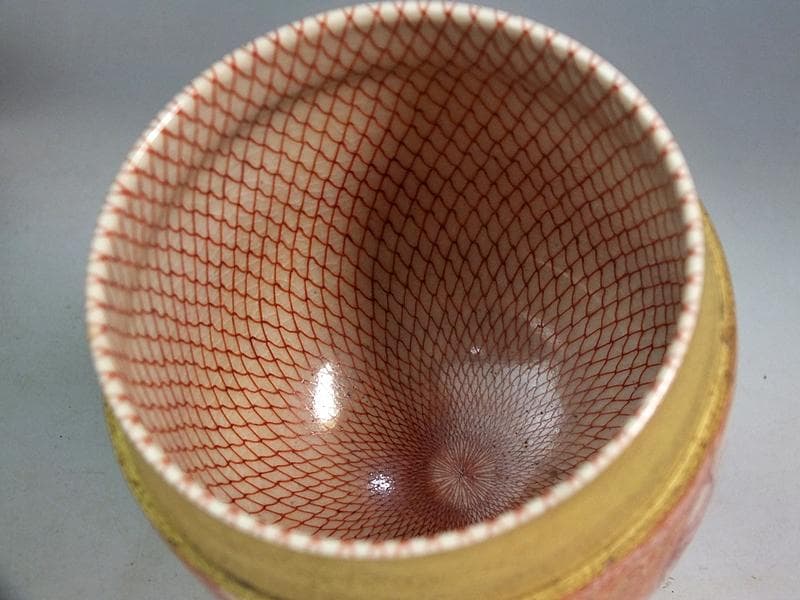 ☆ 福島武山 作 赤繪琴高仙人文 棗 九谷佐野窯盃 共箱 ☆A10