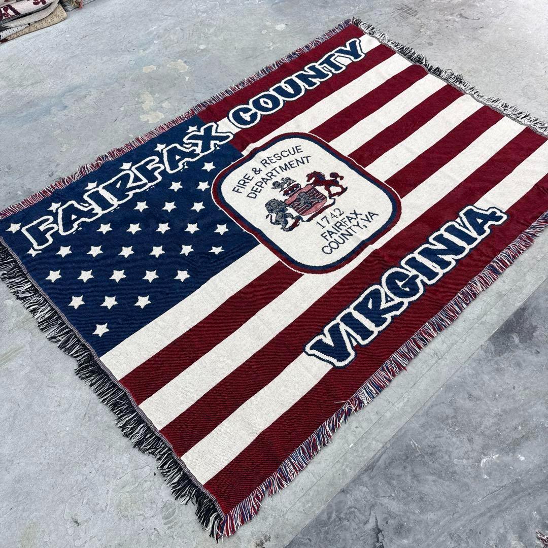 星条旗　消防　マルチカバー　ソファーカバー　ヴィンテージラグ　120x176