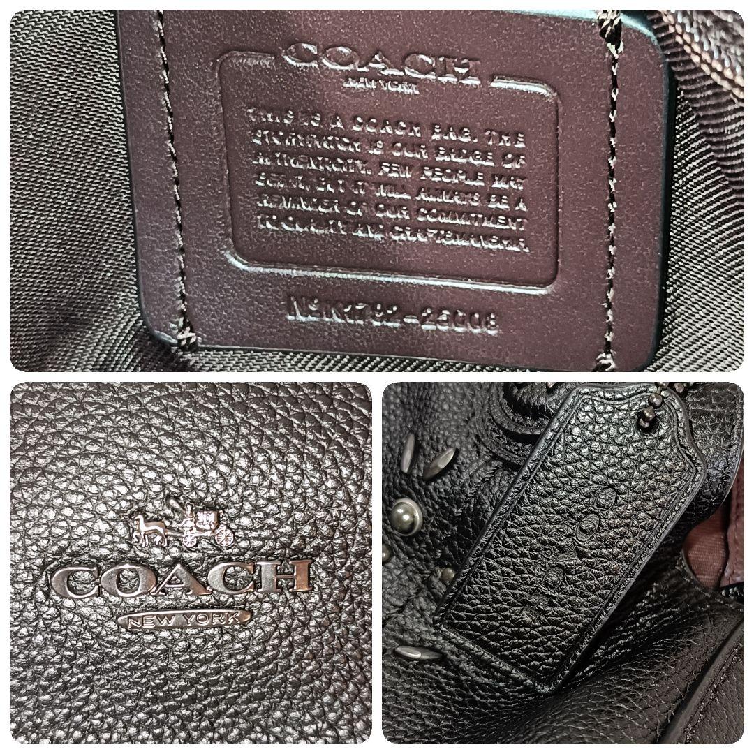 美品 正規品 コーチ COACH レザー ハンドバッグ スタッズ 黒 ブラック