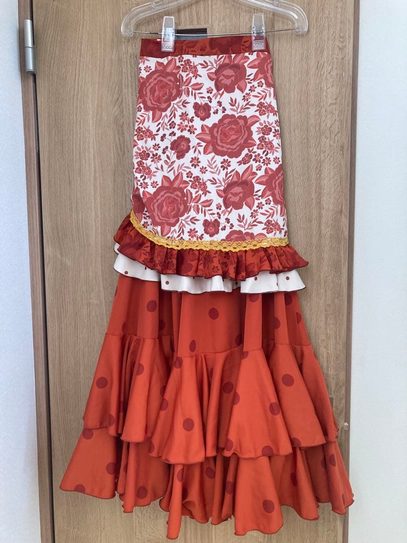 マリキータ　フラメンコ スカート、エプロン、ピキージョ3点セット　オレンジ