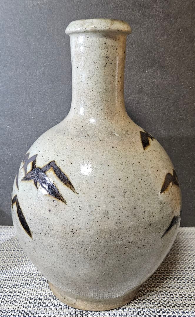 明治時代　益子焼　鉄絵　竹の図　大徳利 花入れ　花生　花器　オブジェ　インテリア