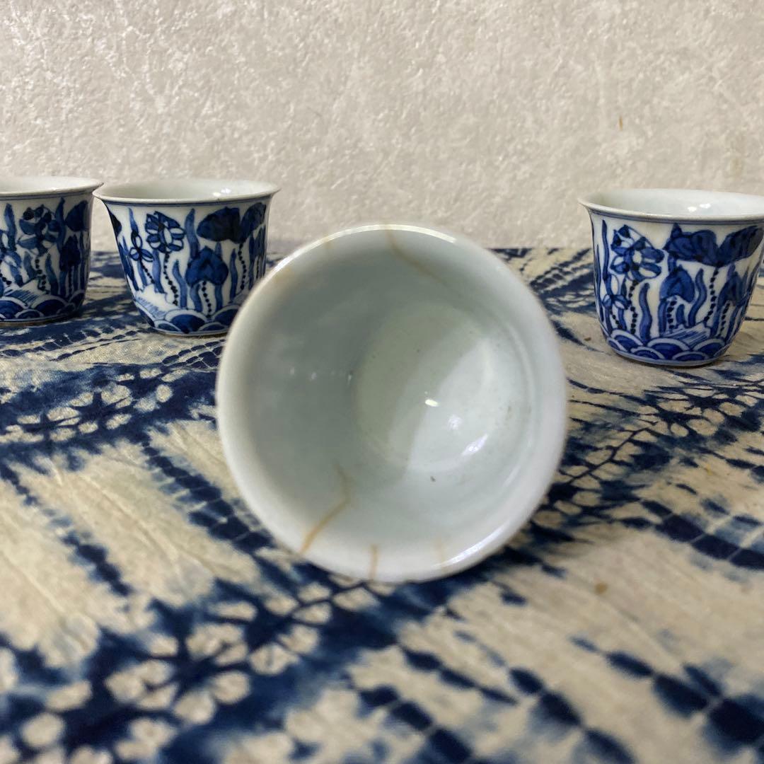 華中亭　道八　染付煎茶碗　4客