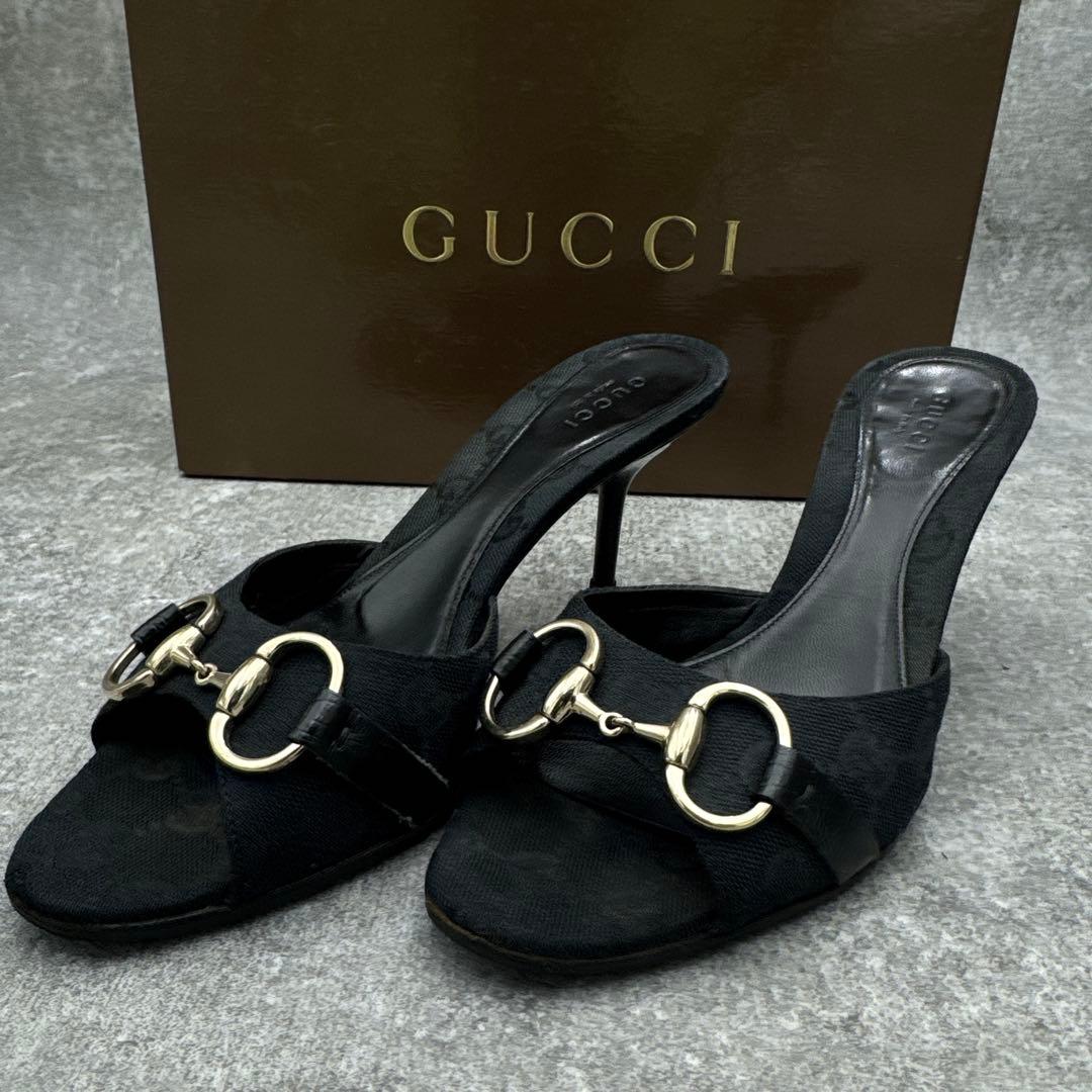 靴 Gucci GG Canvas Horsebit Mules 36C 23cm
