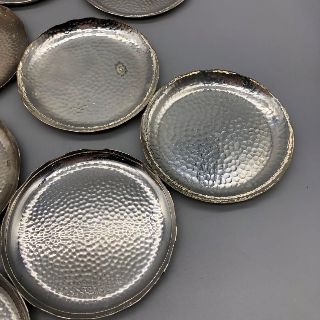 木箱入り槌打ちシルバーハンマード仕上げ小皿茶菓子プレート10cm 銘々皿11枚