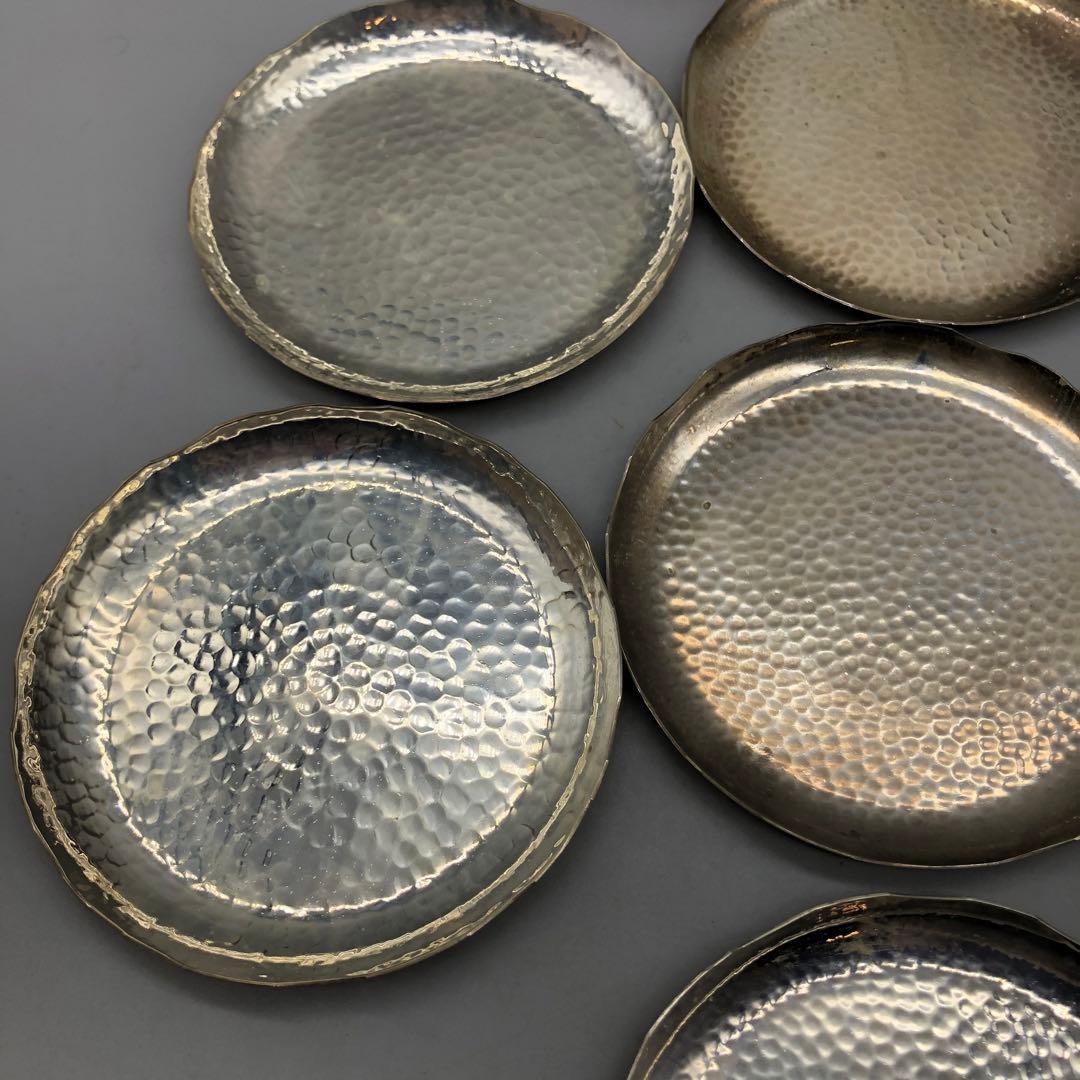 木箱入り槌打ちシルバーハンマード仕上げ小皿茶菓子プレート10cm 銘々皿11枚