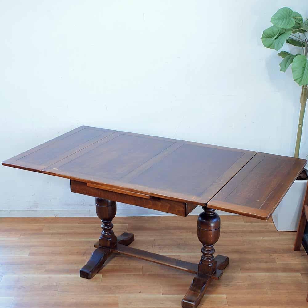 英国アンティーク オーク材 ドローリーフテーブル